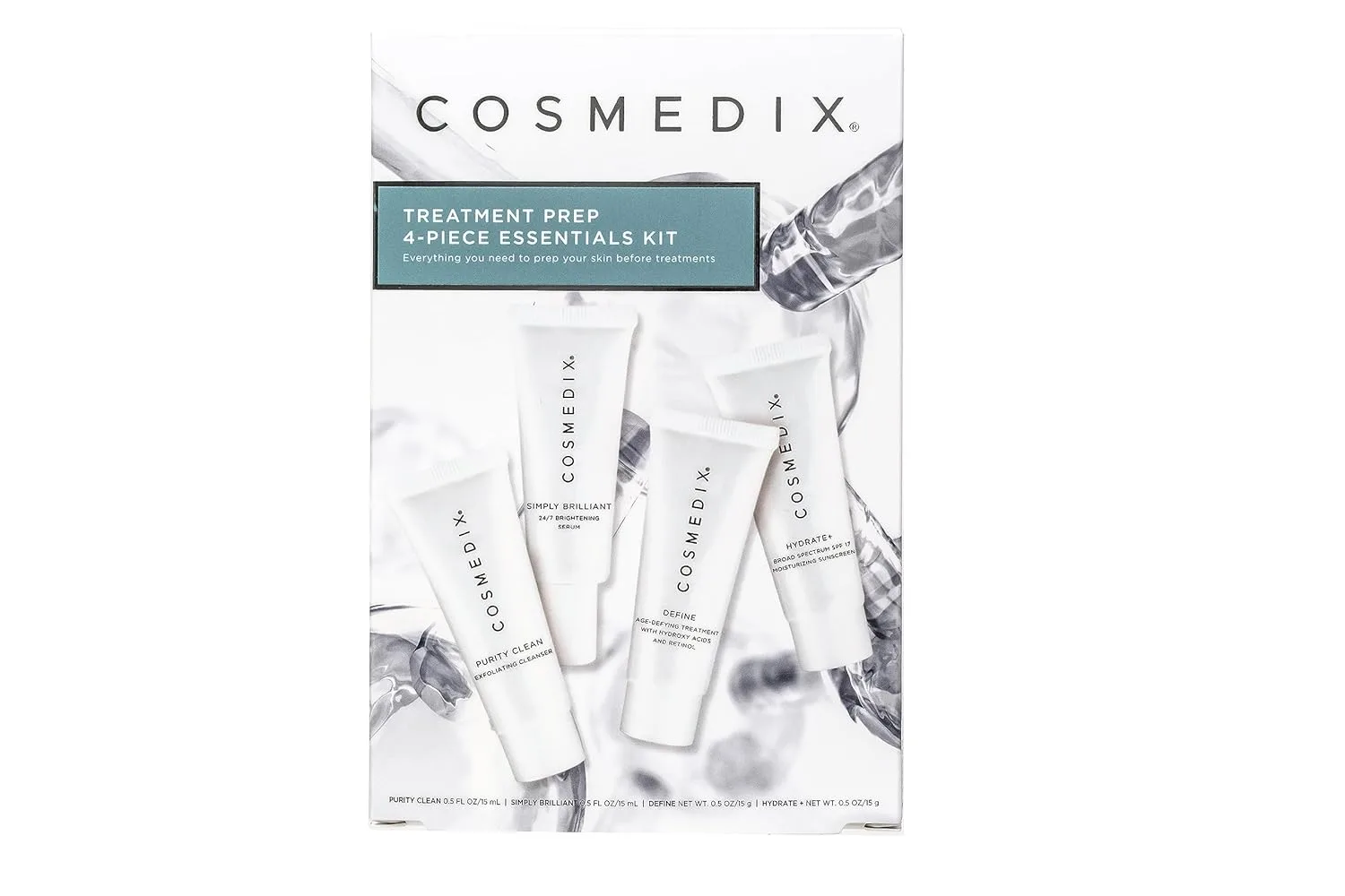 Набор для ухода за кожей COSMEDIX Starter Kit, 4 средства в дорожном формате: очищающее средство, сыворотка, эксфолиант и увлажняющий крем, для всех типов кожи, без жестокости 1 шт., Treatment Prep