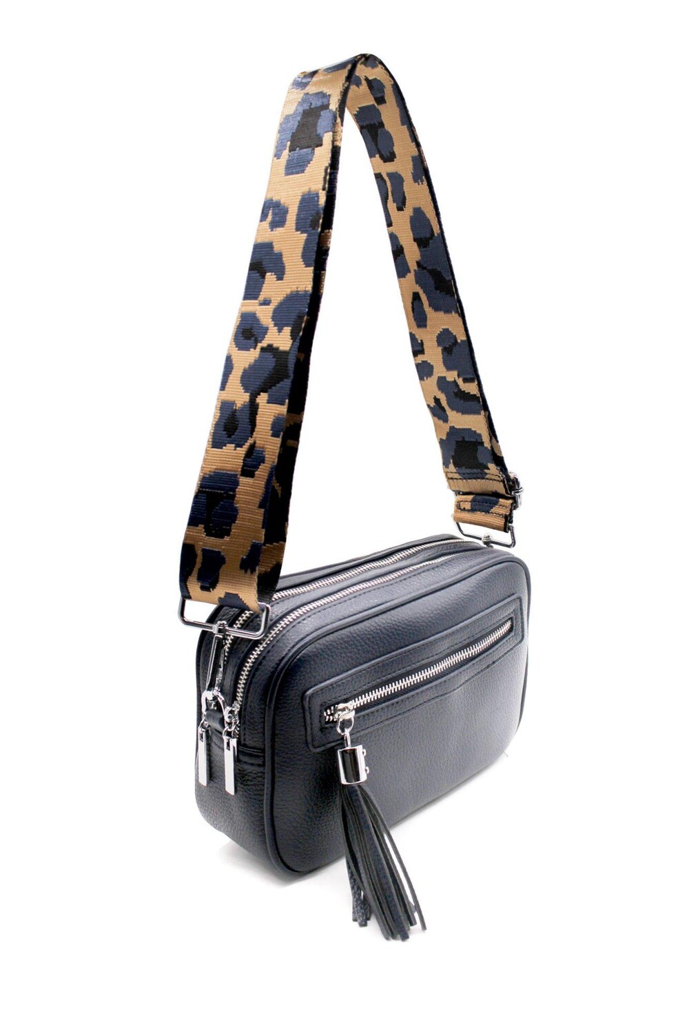 

Сумка через плечо с широким камуфляжным ремнем и двойной молнией из искусственной кожи с кисточками Kitise, темно-синий