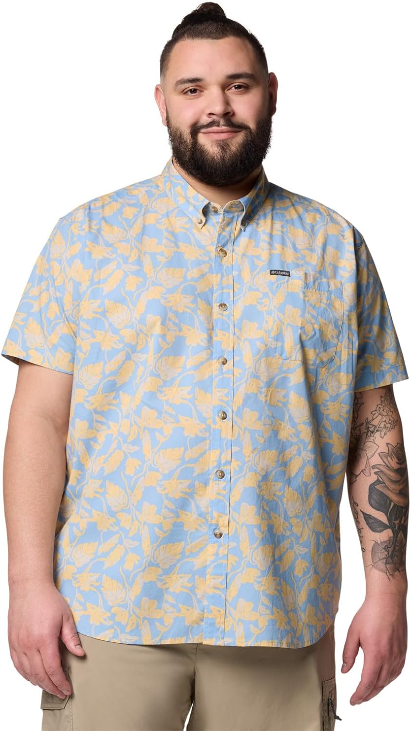

Мужская рубашка Columbia Rapid Rivers с коротким рукавом и принтом, комфортная эластичность, Ripple Blue Vined