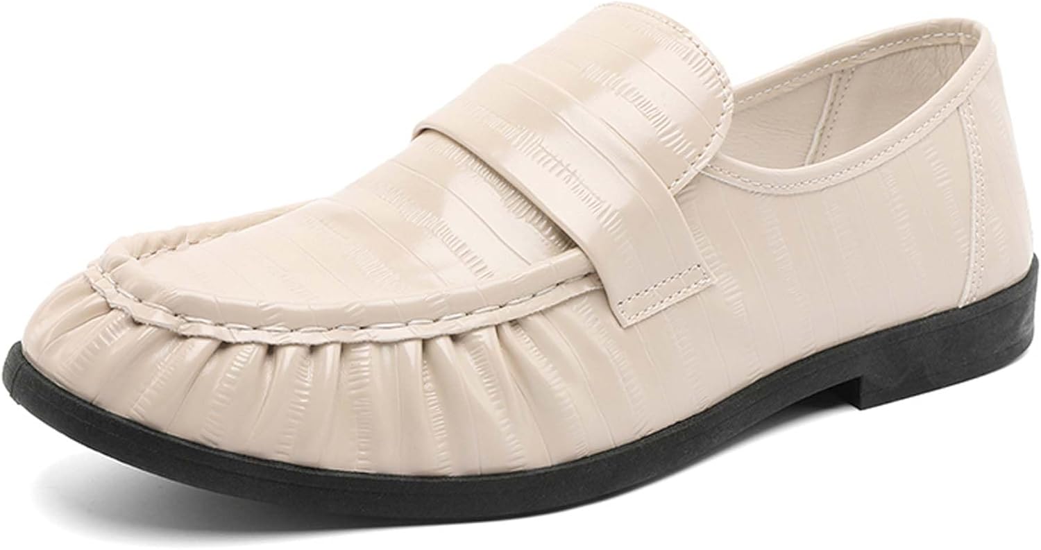 

Мужские повседневные лоферы, модные складчатые слипоны для делового стиля, противоскользящие и легкие обувь и ходьбы, подходят для свадеб, встреч и офиса Generic, бежевый