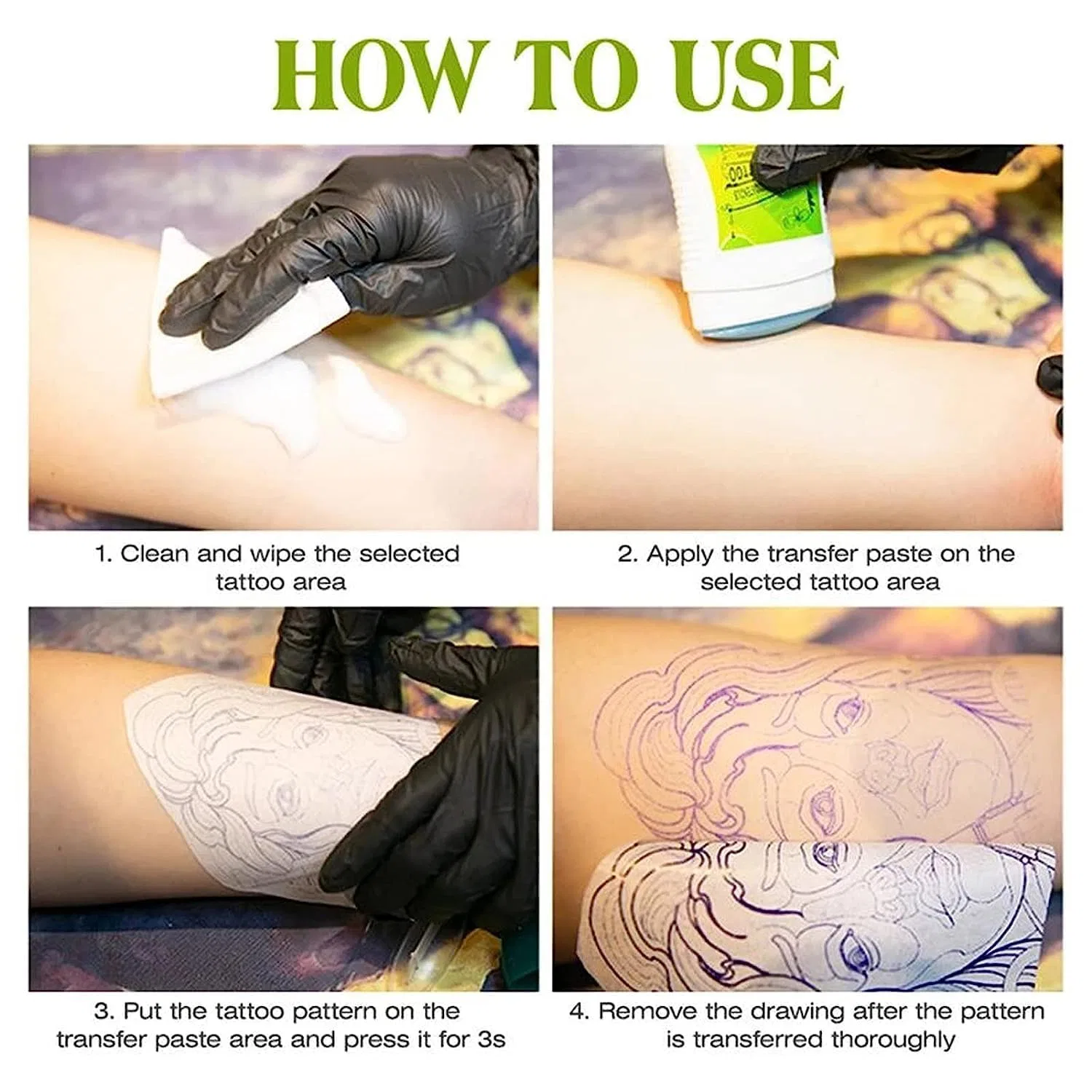 Крем для перевода татуировок «Tattoo Transfer Cream» (2 флакона по 51 г) Fonpoo, Green — фото 3