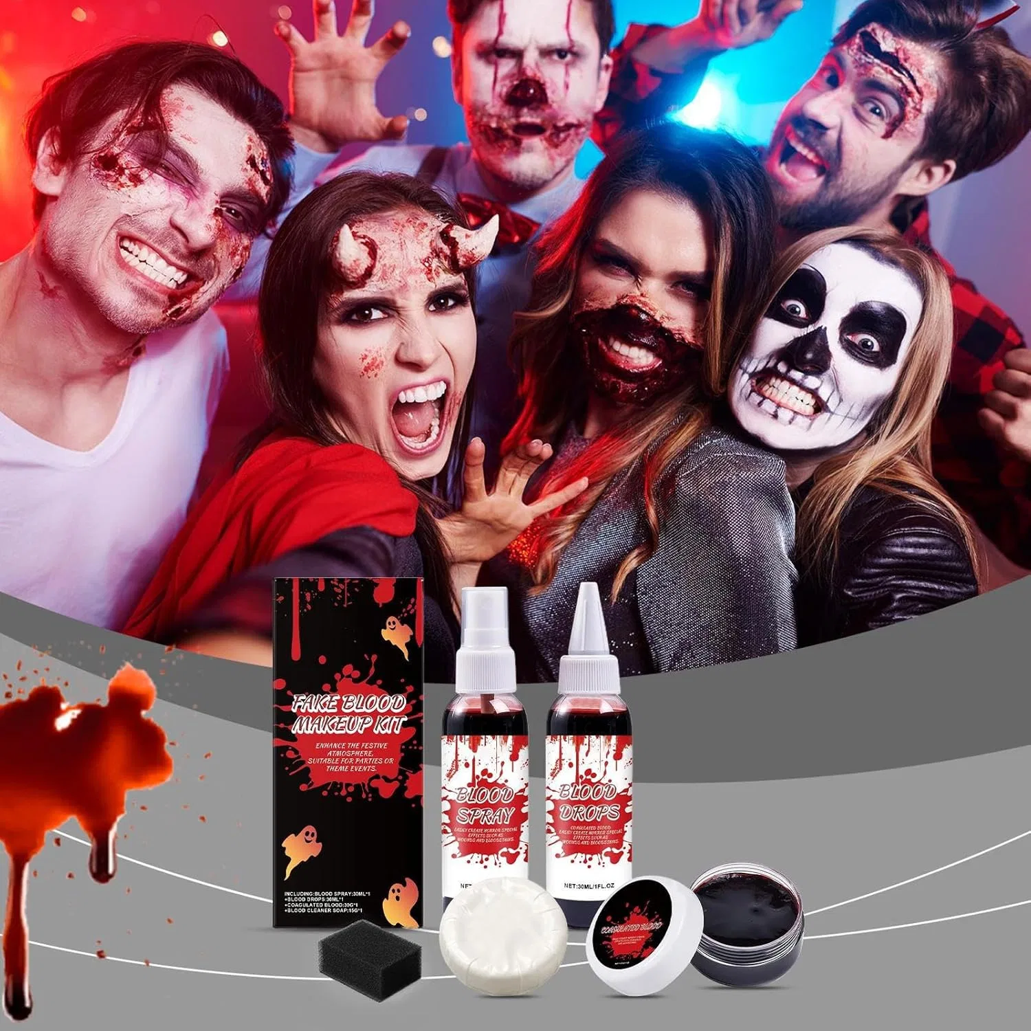 Набор искусственной крови для Хэллоуина, спрей 30мл, капли 30мл, сгусток 30г, мыло 15г — фото 3