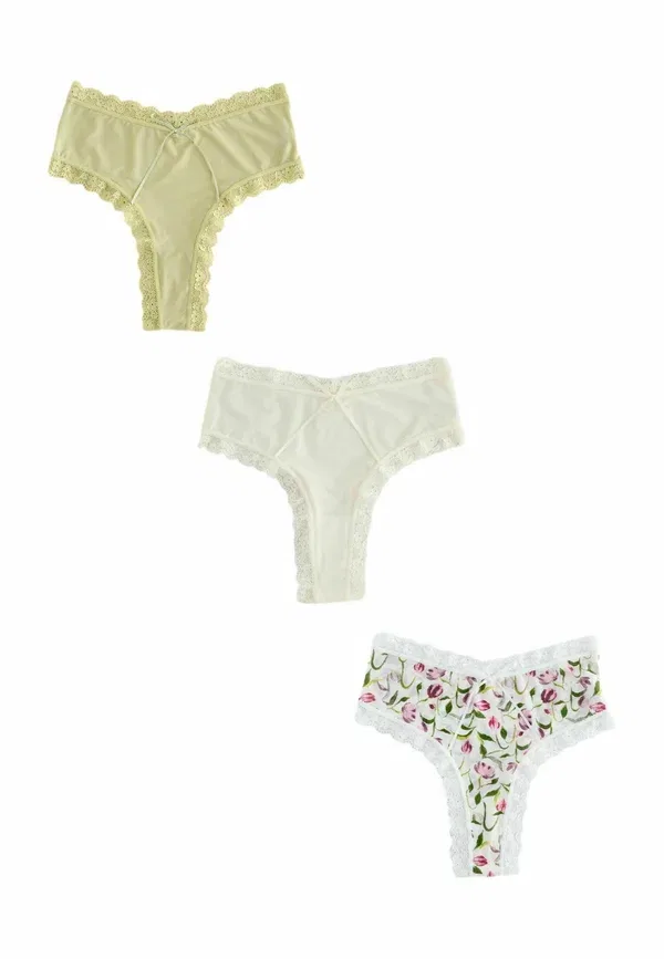 Трусы-стринги 3 шт Next, cream green tulip, кремово-зеленый тюльпан