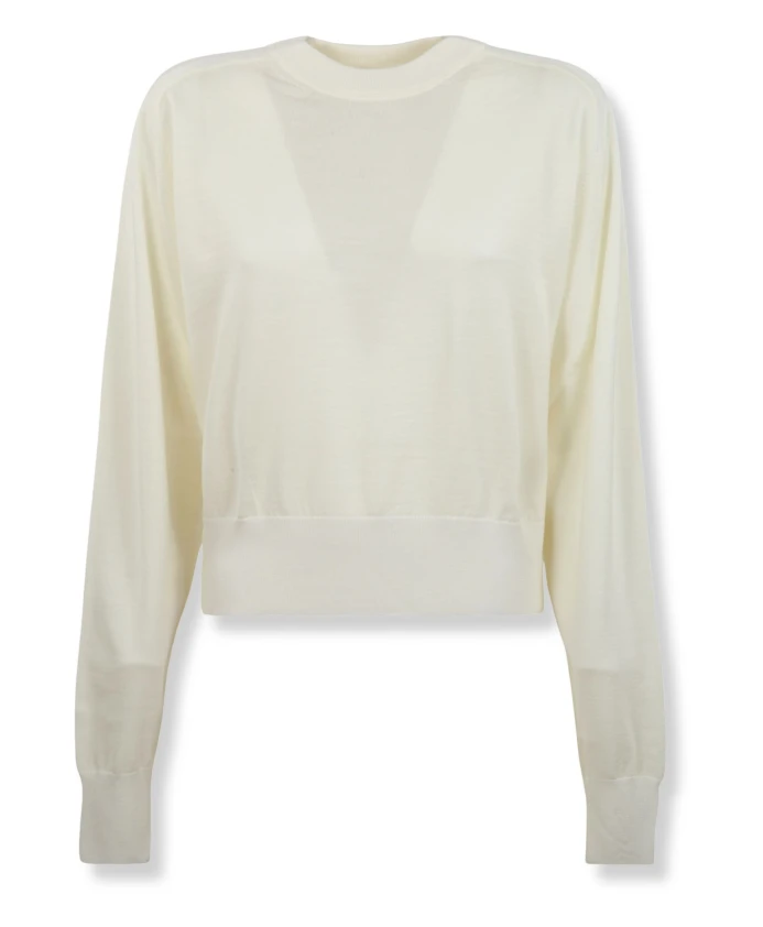 

Ребристый свитер с круглым вырезом и вышитым логотипом. Jacquemus, бежевый