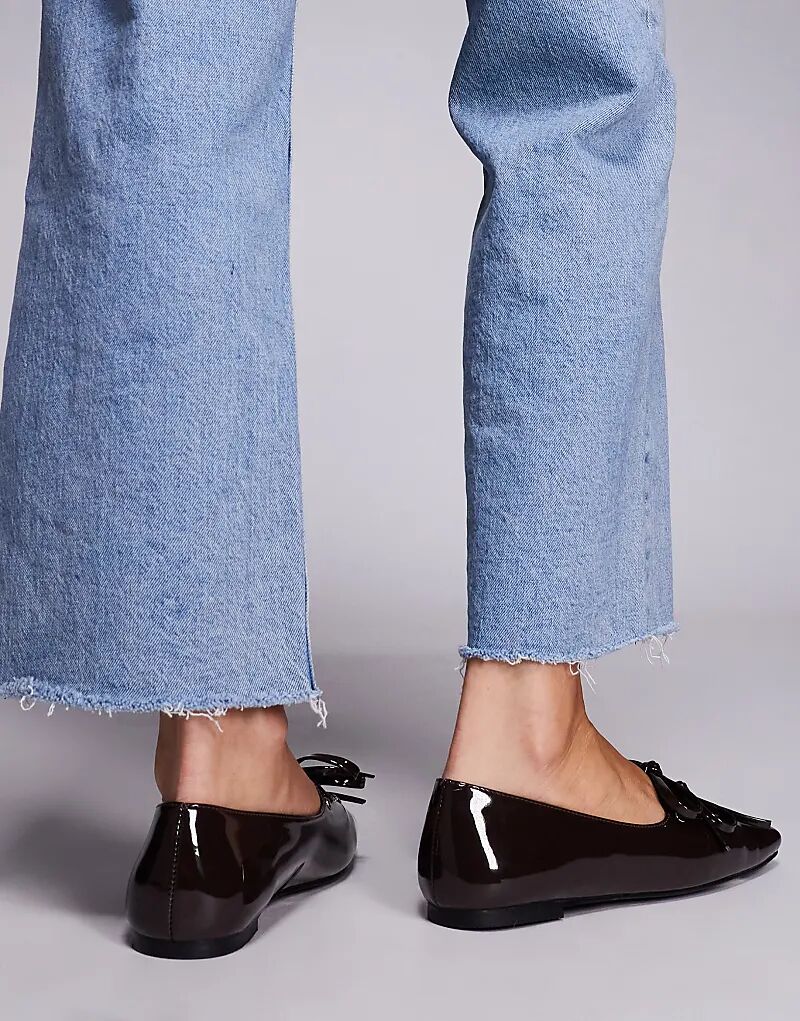 Балетки Public Desire Ginger с квадратным носком из коричневого лака — фото 2