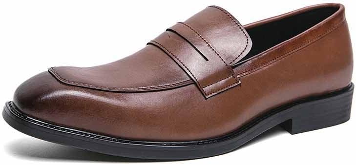 

Мужские классические кожаные лоферы Santimon с пенни, без шнурков, с гладким носком для делового стиля, свадеб и повседневной носки, коричневый