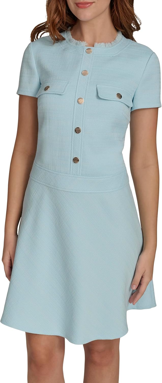 

Женское платье-рубашка Tommy Hilfiger с короткими рукавами и расклешенным кроем, Porcelain Blue