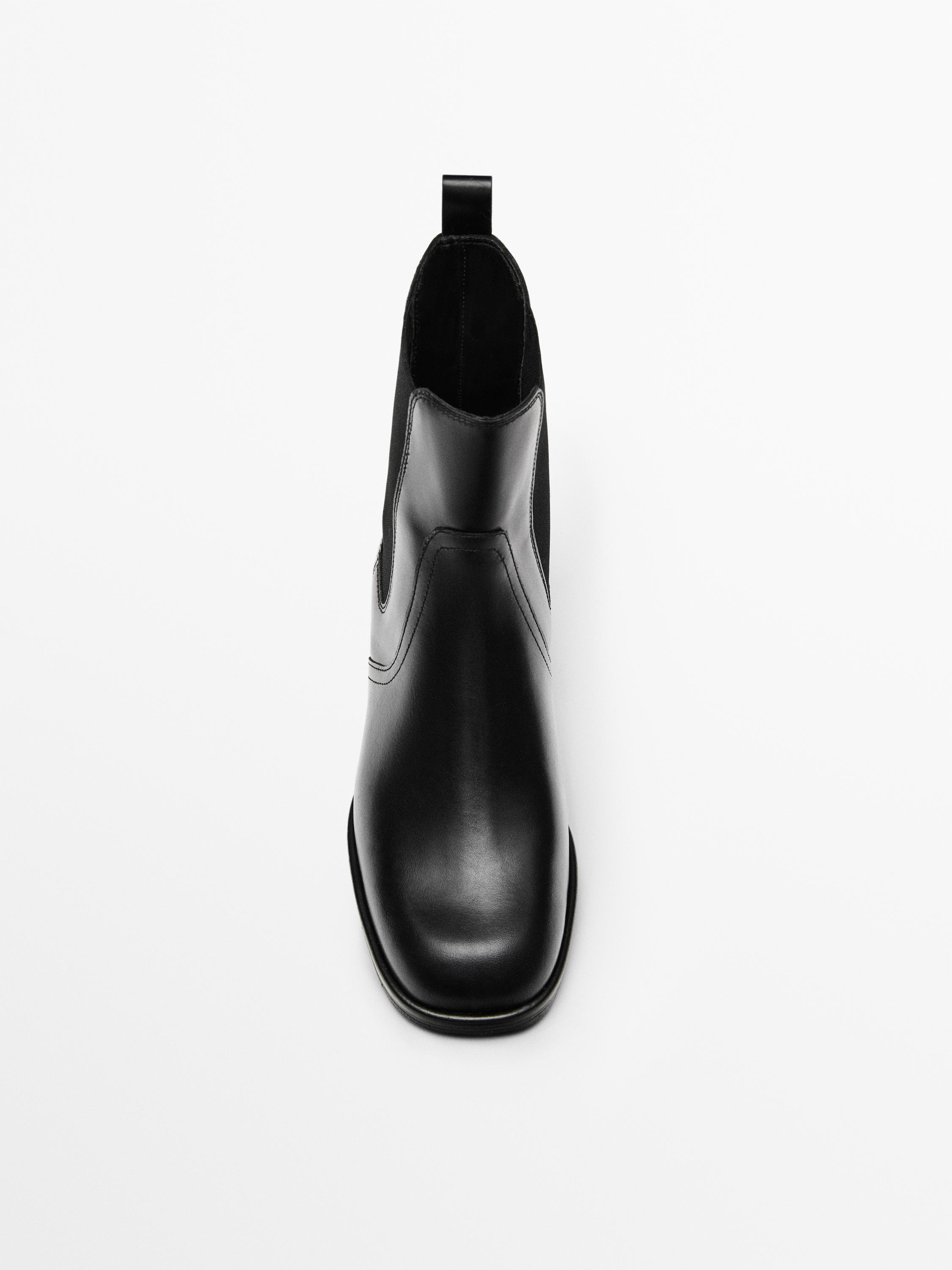 Ботильоны из кожи на плоской подошве Massimo Dutti, черный — фото 3