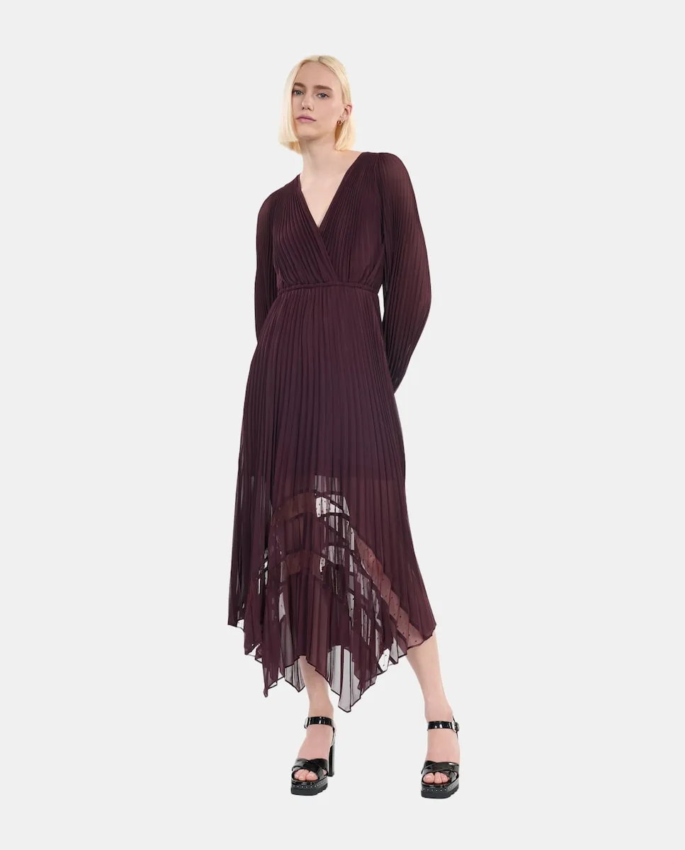 

Платье плиссе асимметричной длины The Kooples, гранатовый