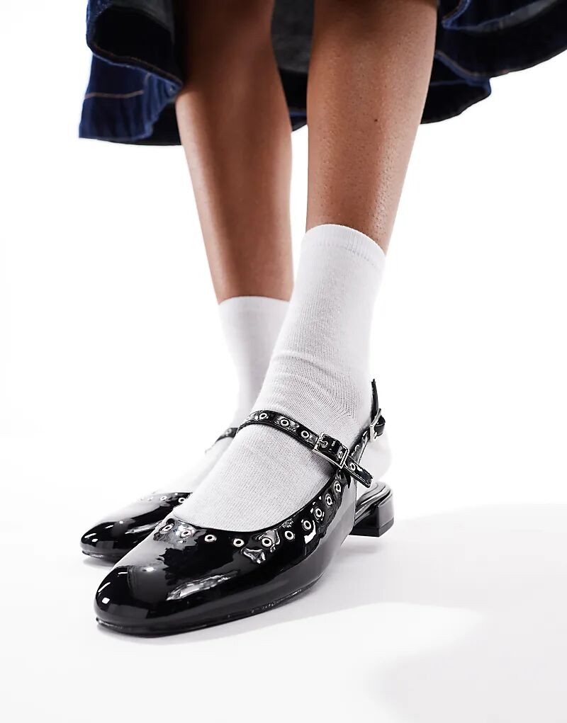 Туфли Мэри Джейн с открытой пяткой Schuh Lowen в черном лаке