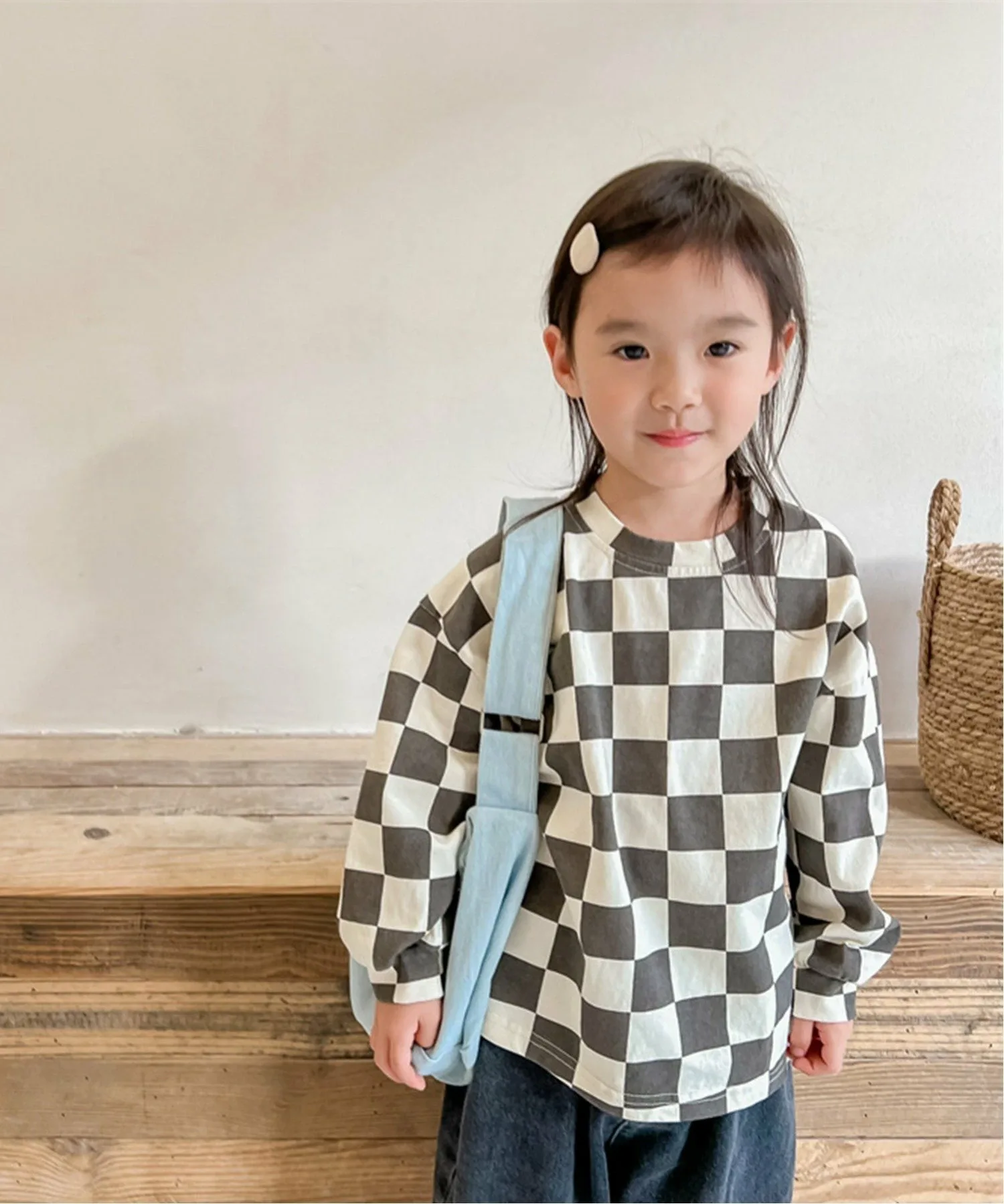 Топ в клетку с блочным принтом, сшитый по фигуре Aimoha Kids, gray