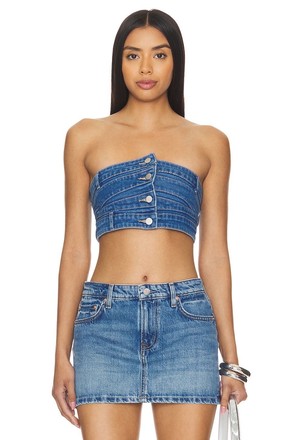

Укороченный топ с папоротником Superdown, цвет dark wash