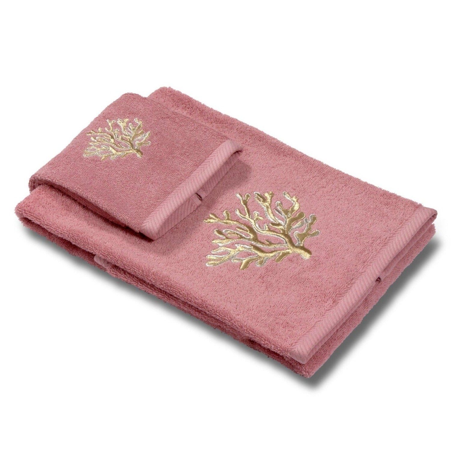 

Пара хлопковых махровых полотенец с вышивкой - Кораллы Dea, цвет Rosa