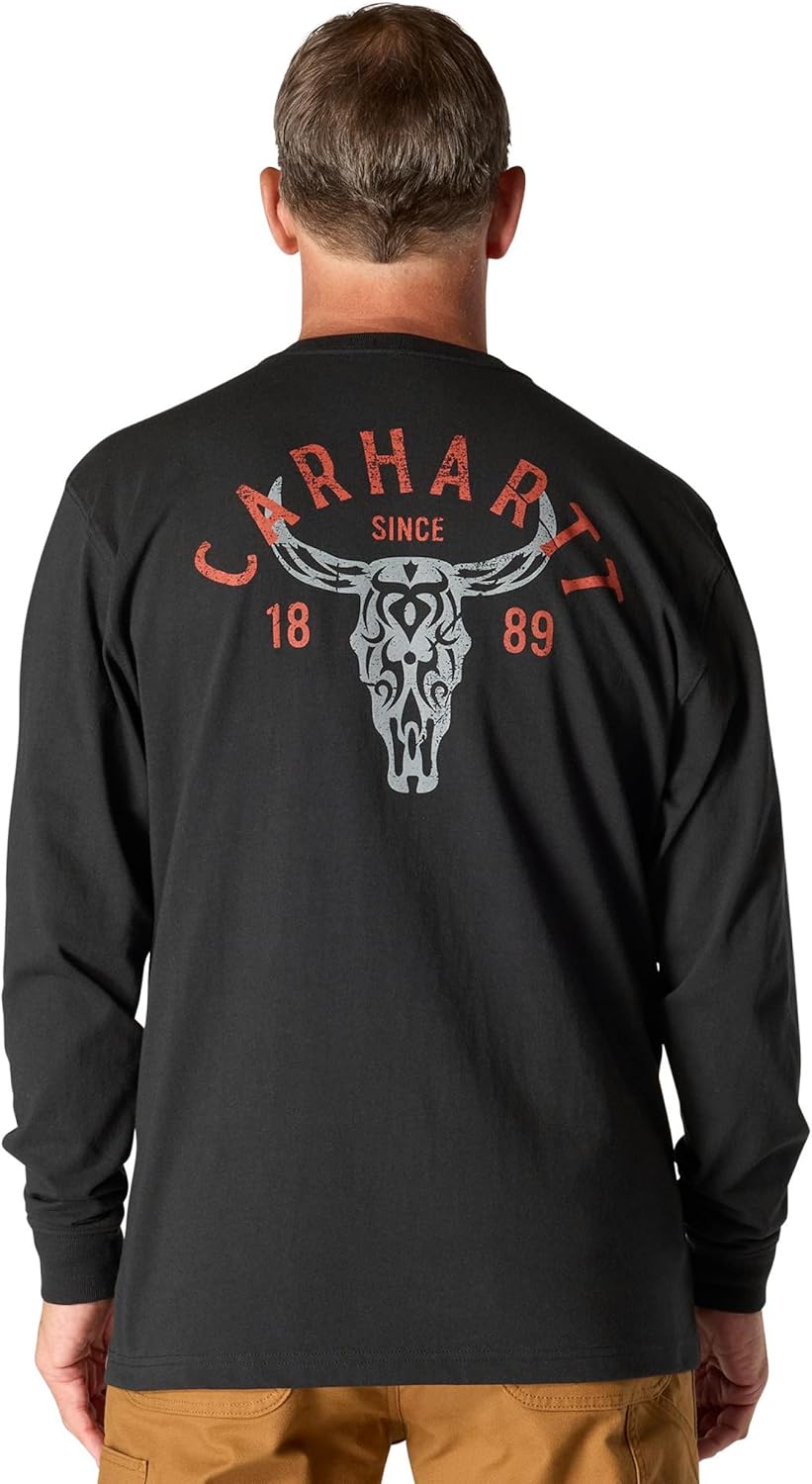 

Мужская свободная футболка Carhartt Heavyweight с длинными рукавами и принтом Longhorn, Black