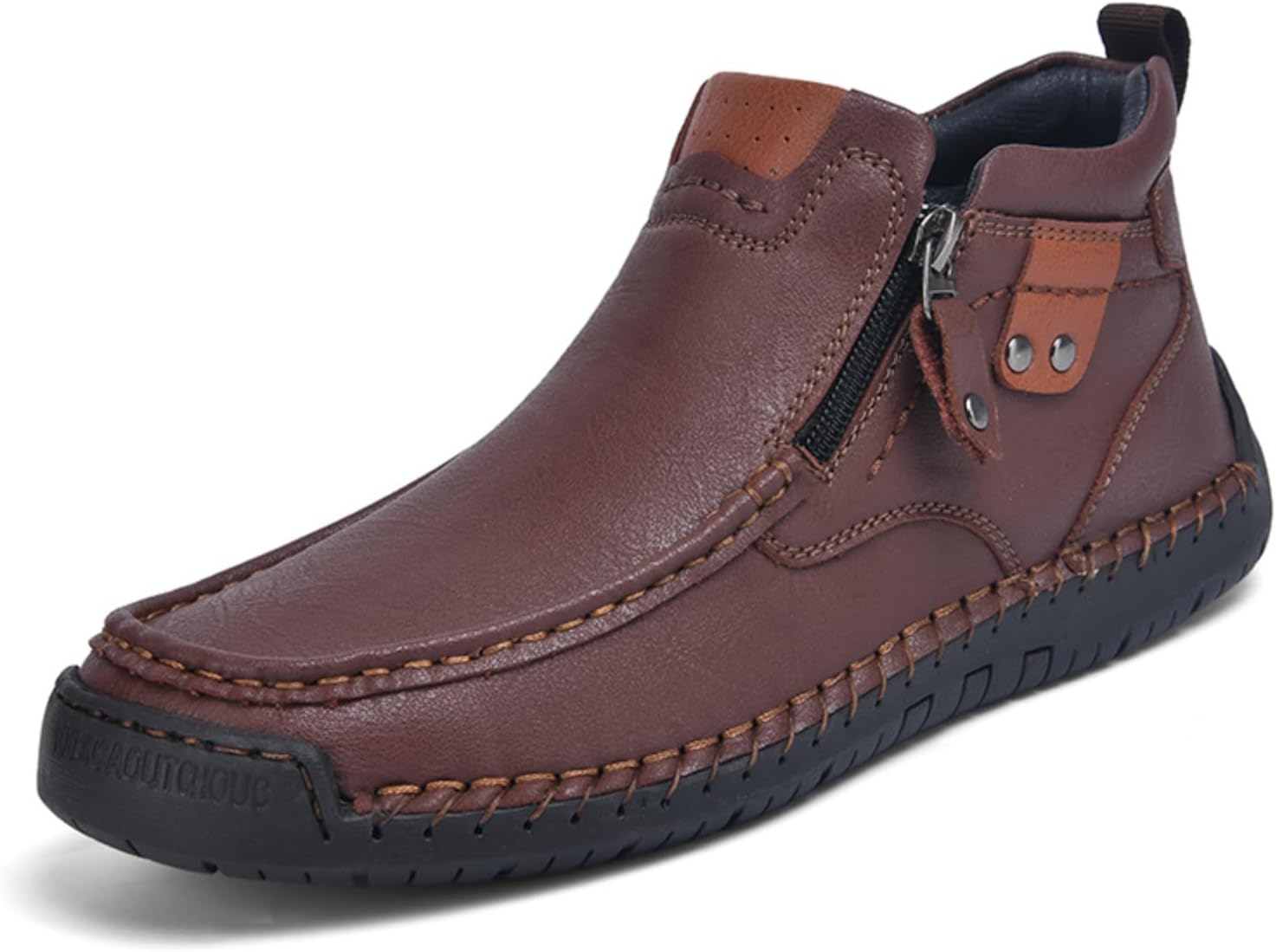 

Мужские кожаные полусапожки чукка средней высоты с боковой молнией, повседневные, удобные, с закругленным носком, нескользящие лоферы для прогулок и походов на свежем воздухе Boaobaihuo, коричневый