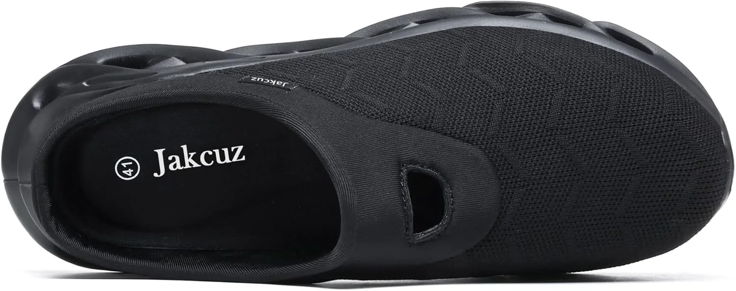 Jakcuz Men Slip On Mules Легкие кроссовки с открытой пяткой Дышащие прогулочные туфли, черный — фото 4