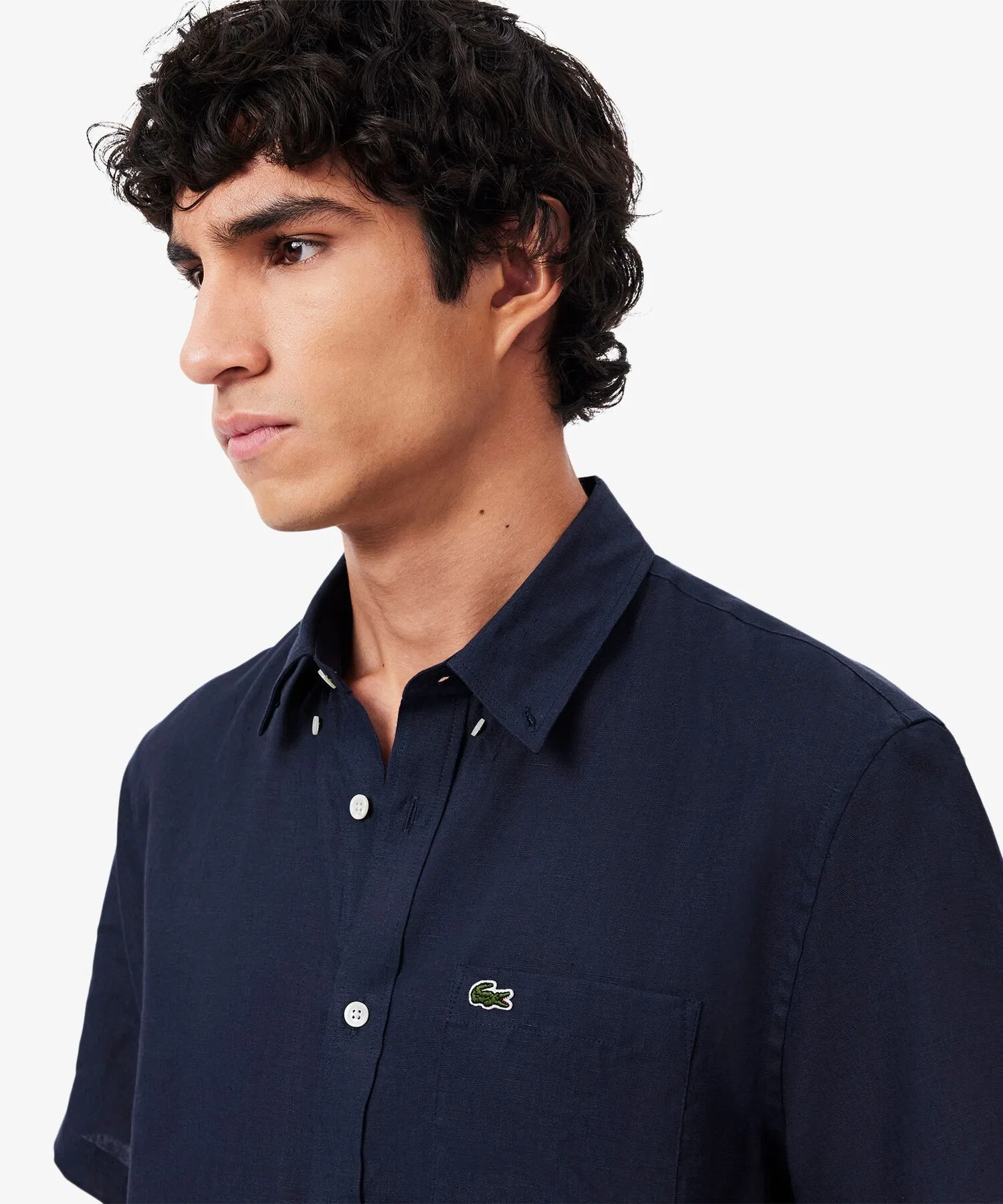 Мужская льняная рубашка LACOSTE бежевая — фото 3