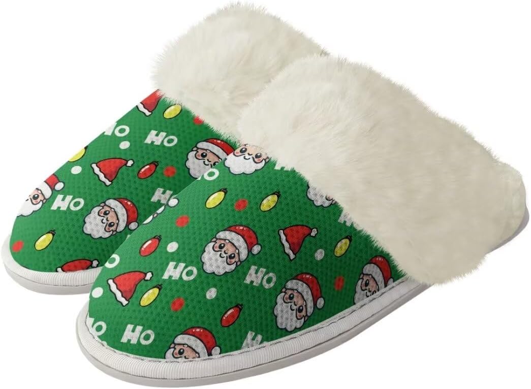 

Женские и мужские рождественские тапочки с нескользящей подошвой, пушистые домашние туфли с резиновой подошвой для дома Xixirimido, зеленый