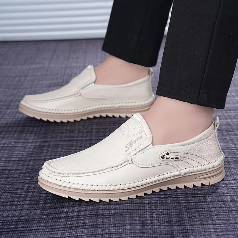 Мокасины мужские, кожаные, Hand-Stitched Moccasins, белый — фото 2