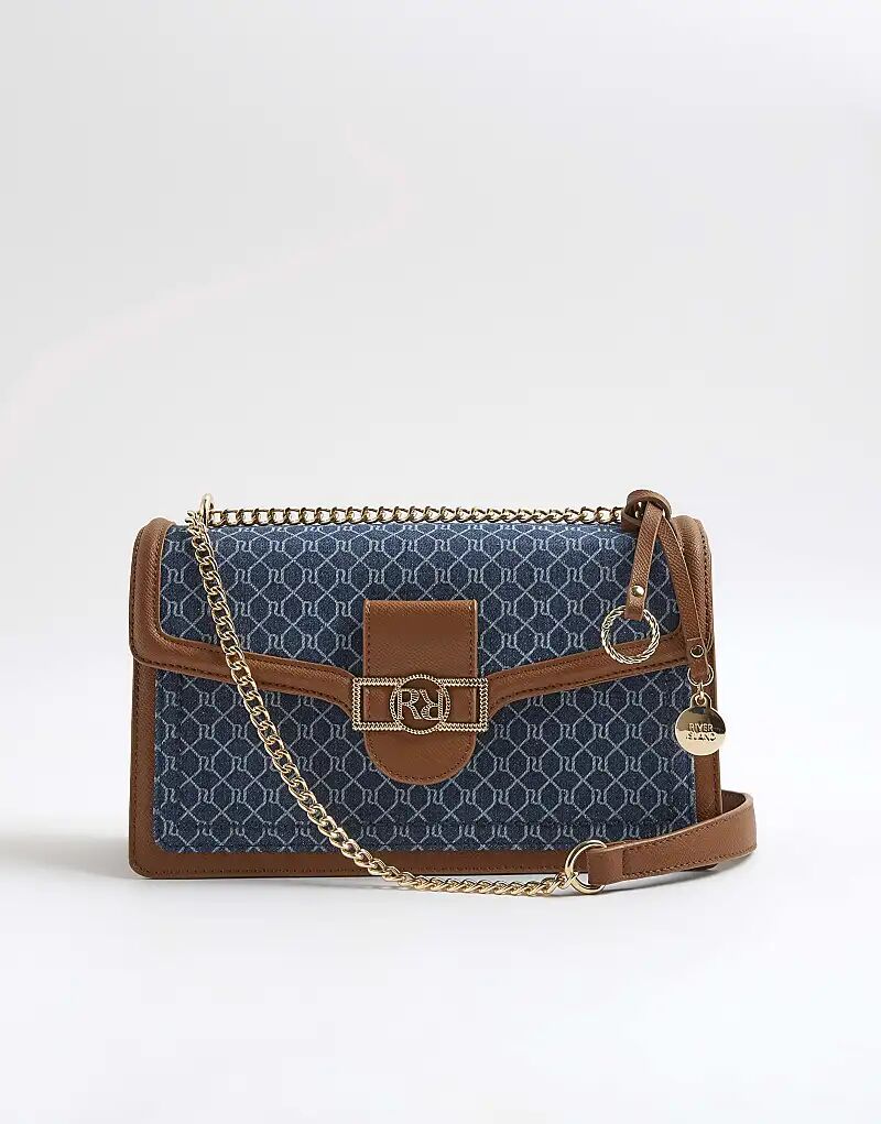 

Сумка через плечо из джинсовой ткани River Island Monogram темно-синего цвета