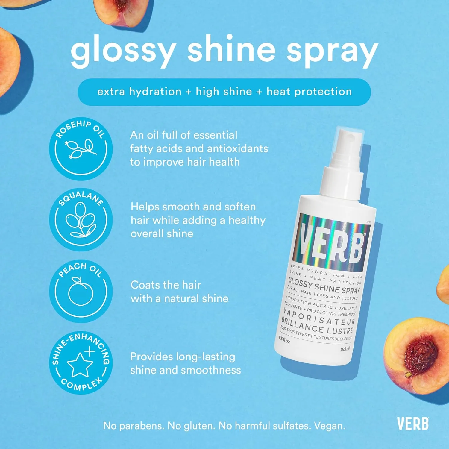 VERB Glossy Shine Spray - увлажняющий спрей для термозащиты волос, придает блеск и подготавливает к укладке, vegan, без парабенов и сульфатов 192 мл (1 шт.) — фото 4