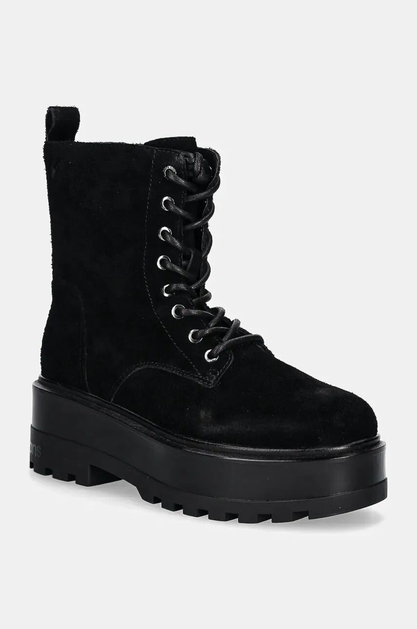 

Замшевые байкерские ботинки Calvin Klein Jeans FLATFORM ZIP LACEUP MG S, черный