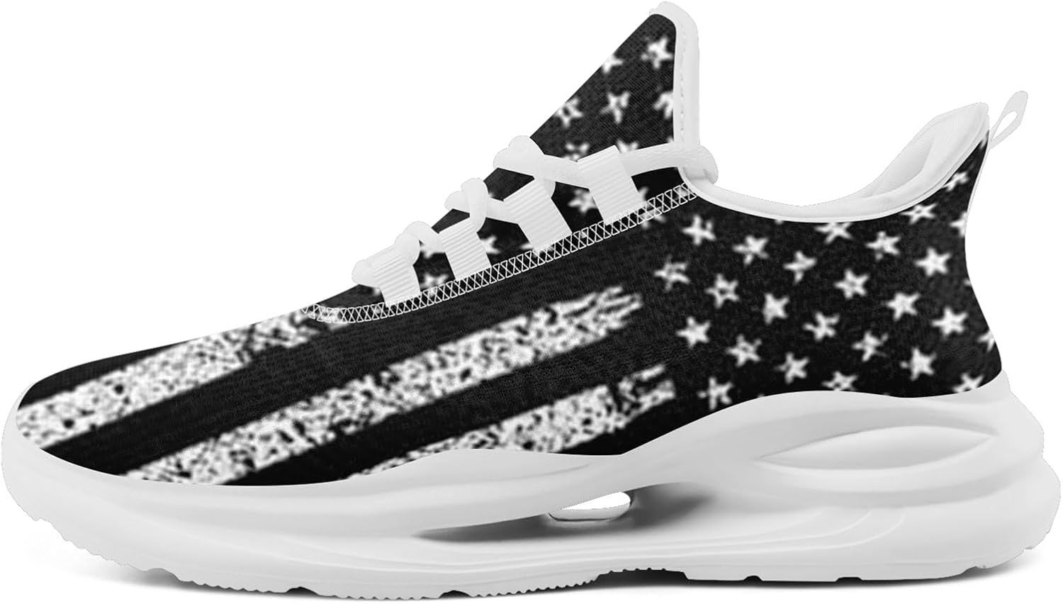 

Мужские беговые кроссовки с сеткой, дизайн с американским флагом для патриотических энтузиастов и ветеранов Onegam, белый/черный/синий