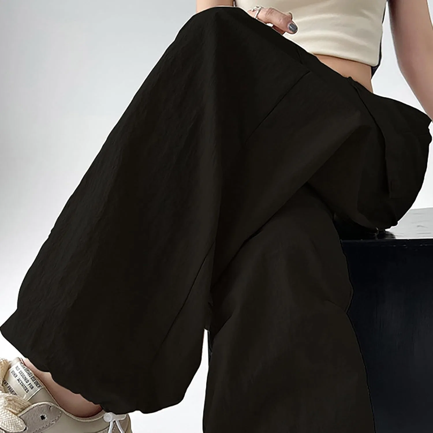 Akklian Fashion Парашютные брюки Женские широкие брюки свободного кроя Y2K Джоггеры с высокой талией Спортивные штаны Хип-хоп Уличная одежда, a02_черный — фото 3