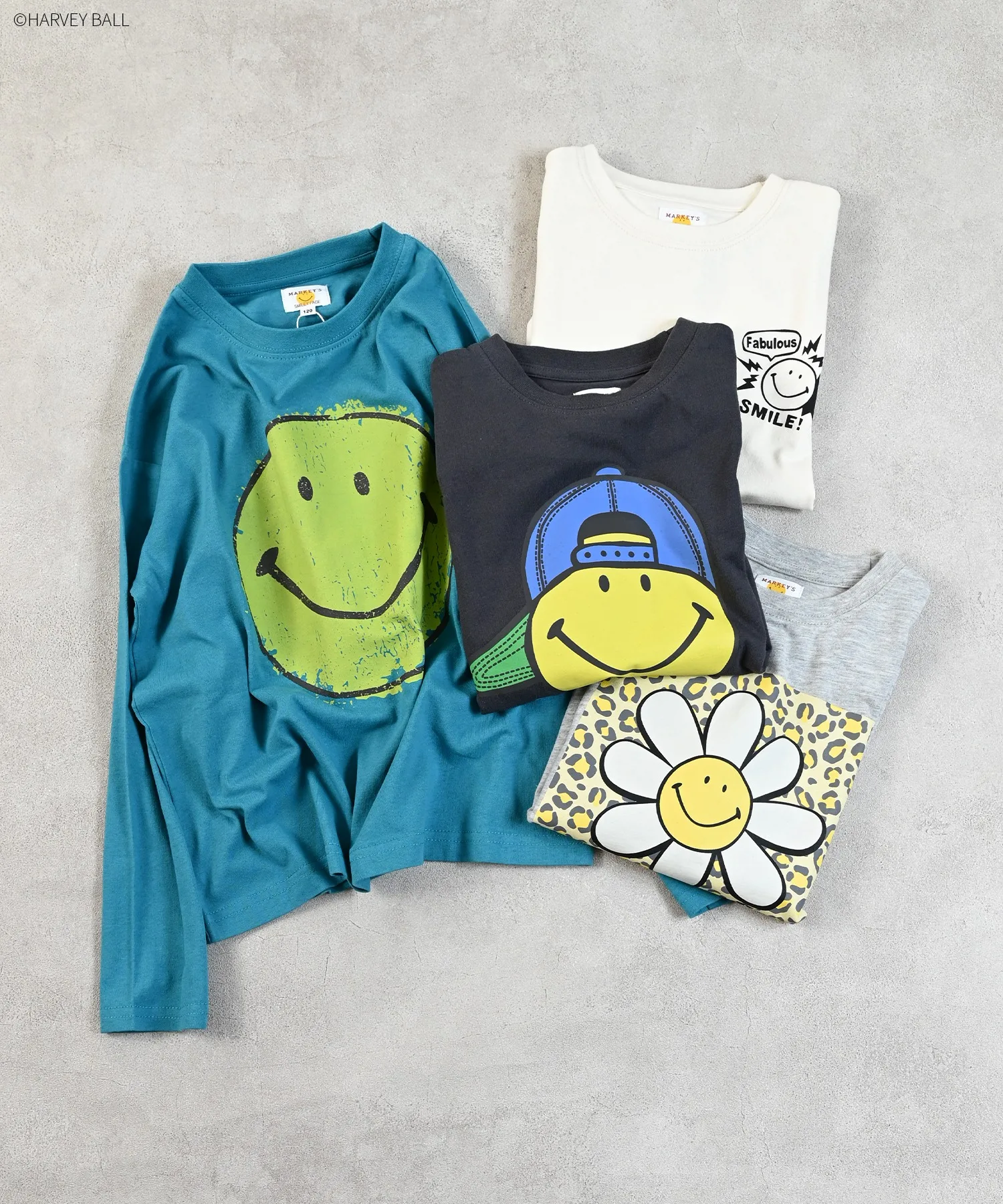 Детская футболка с принтом SMILEY FACE, длинный рукав, SMILEY FACE, белая — фото 2