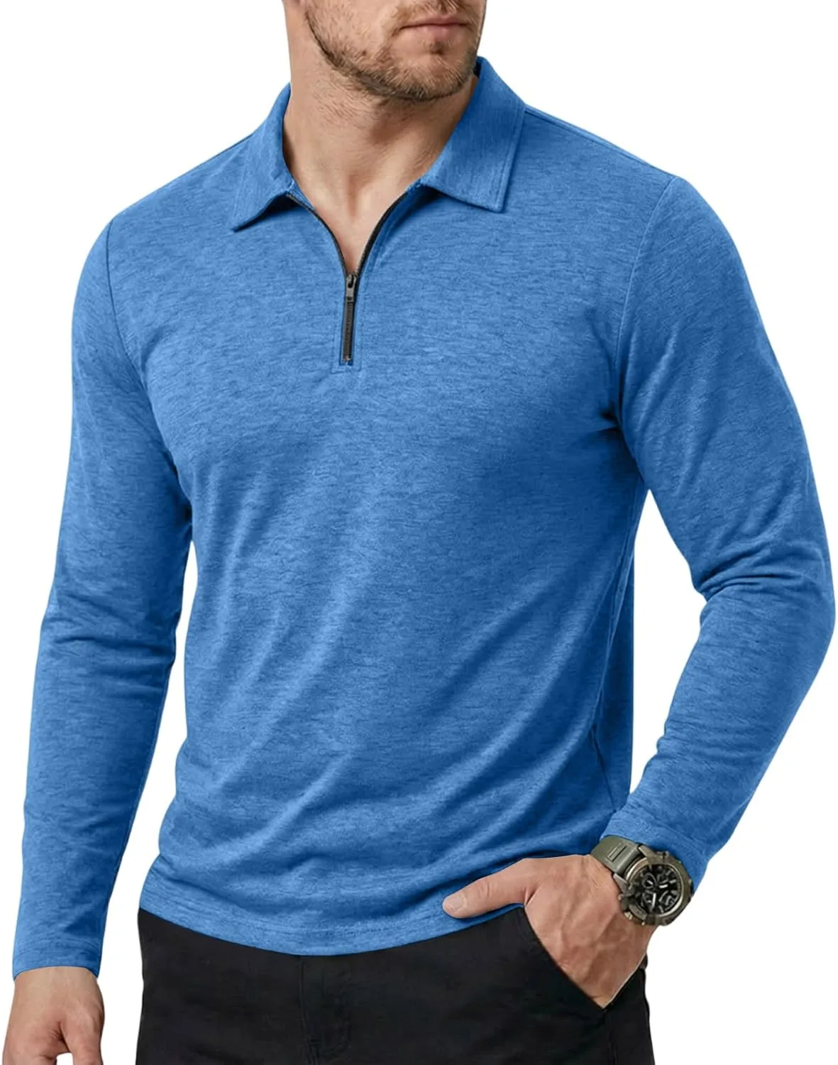 

Мужская поло с коротким/длинным рукавом, 1/4 молнии, V-образным вырезом, для гольфа и спорта OAZKXCN