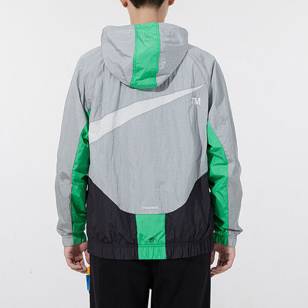 Куртка Nike Sportswear Swoosh Contrasting Colors Large Logo hooded Woven Jacket Gray, серый — фото 4