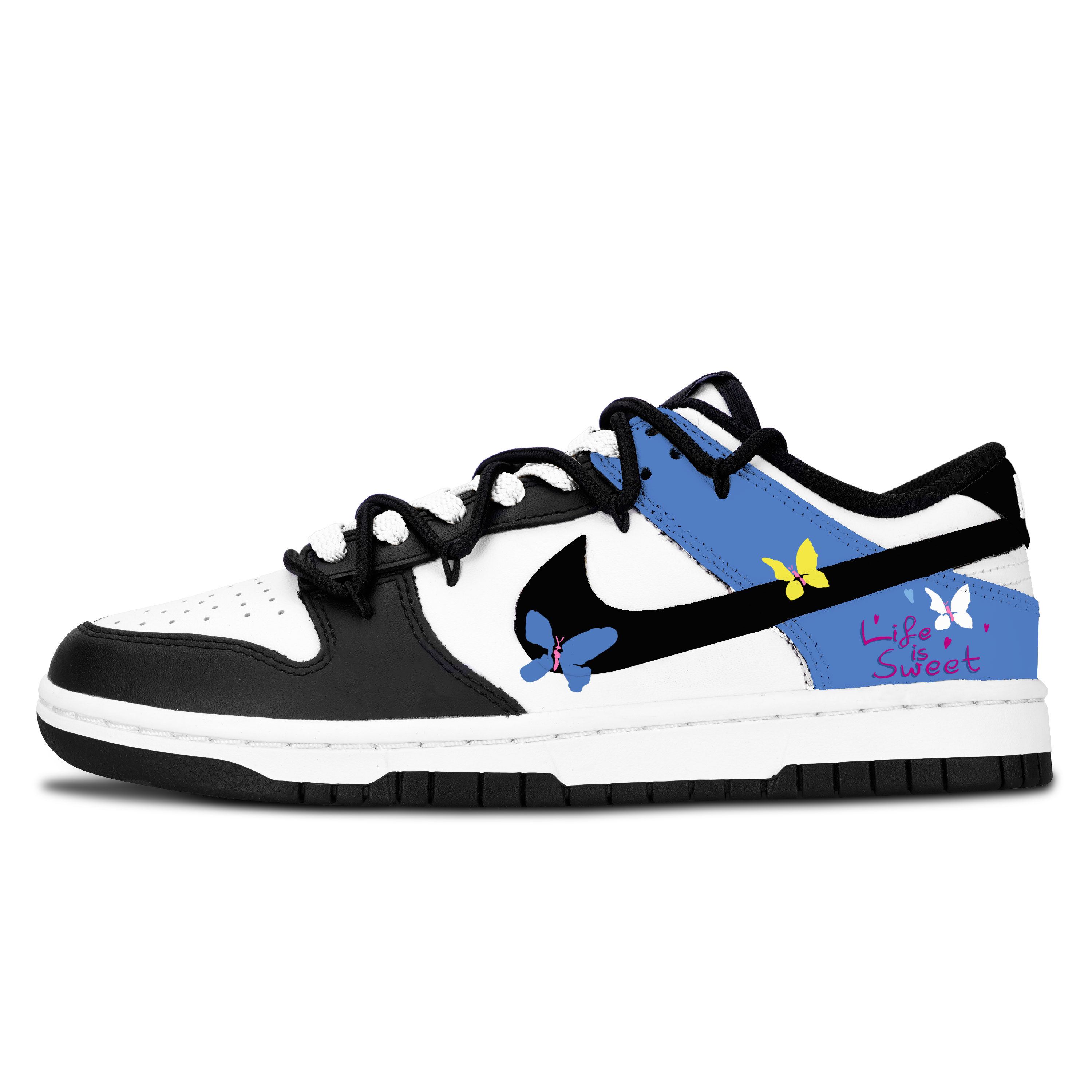 

Nike Dunk Black White, Butterfly Sweet Blue Leather Slip Resistant Abrasion Resistant Low top Skateboard Shoes Blue