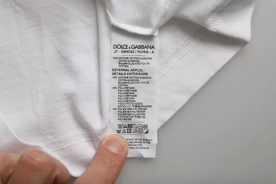 Белая хлопковая мужская повседневная футболка с аппликацией DG Dolce & Gabbana — фото 4