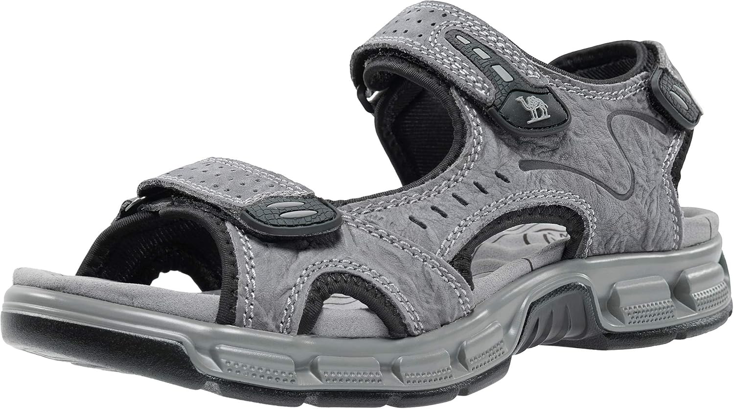 

CAMEL CROWN Men's Leather Сандалии for Hiking Walking Beach Treads Water Athletic Outdoor with Premium Air Cushion | Waterproof, серый