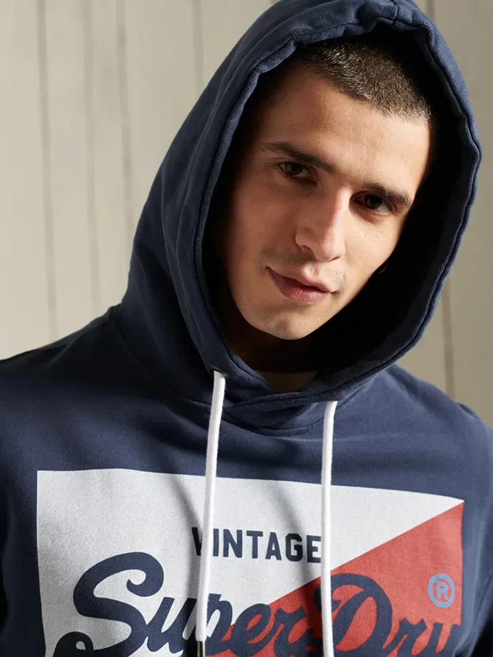 Худи свободного кроя из органического хлопка Superdry, темно-синий — фото 2