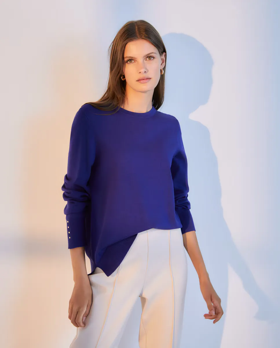 

Женский однотонный свитер с круглым вырезом Woman El Corte Inglés, цвет Azul tinta