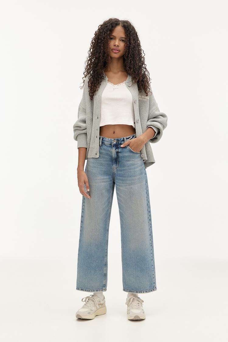 

Укороченные джинсы Wide-Leg Pull And Bear, голубой