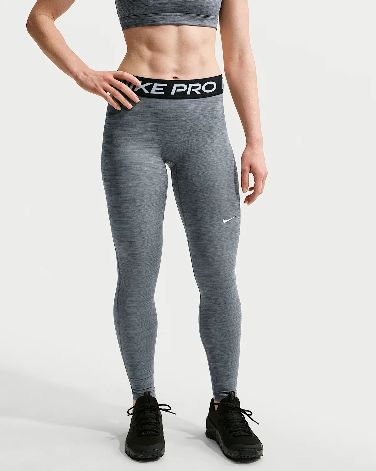 Женские леггинсы Nike Pro с завышенной талией, полная длина, Smoke Grey/Heather/Black/White — фото 2