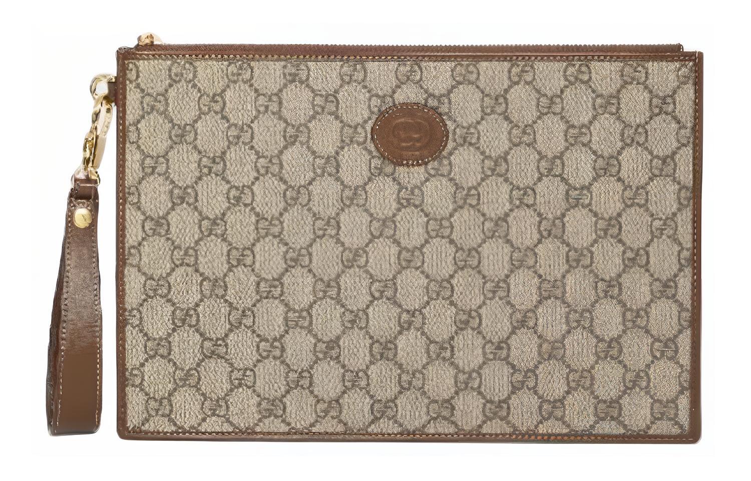 

Переплетенный холщовый клатч с кожаными вставками мужской эбони GUCCI, box(basic set+box)