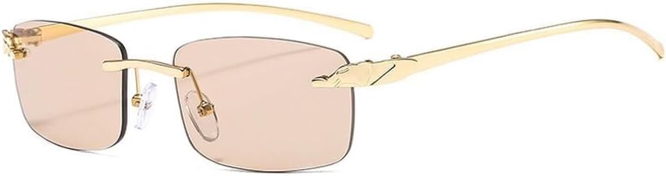 

Винтажные уникальные солнцезащитные очки без оправы с леопардовым принтом, прямоугольные, женские, конфетных цветов, с прозрачными линзами, мужские солнцезащитные очки LXLHWN, Golden Champagne