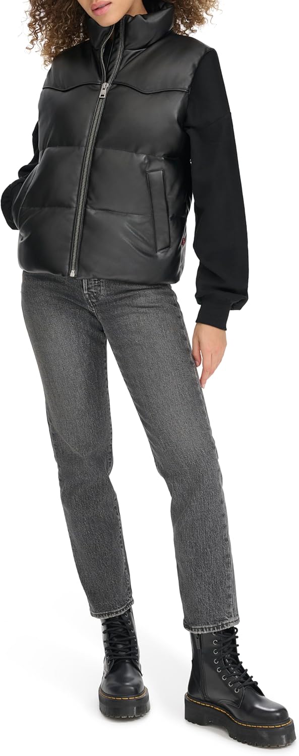 Женский жилет Levi's Western Puffer, Black Faux Leather — фото 2