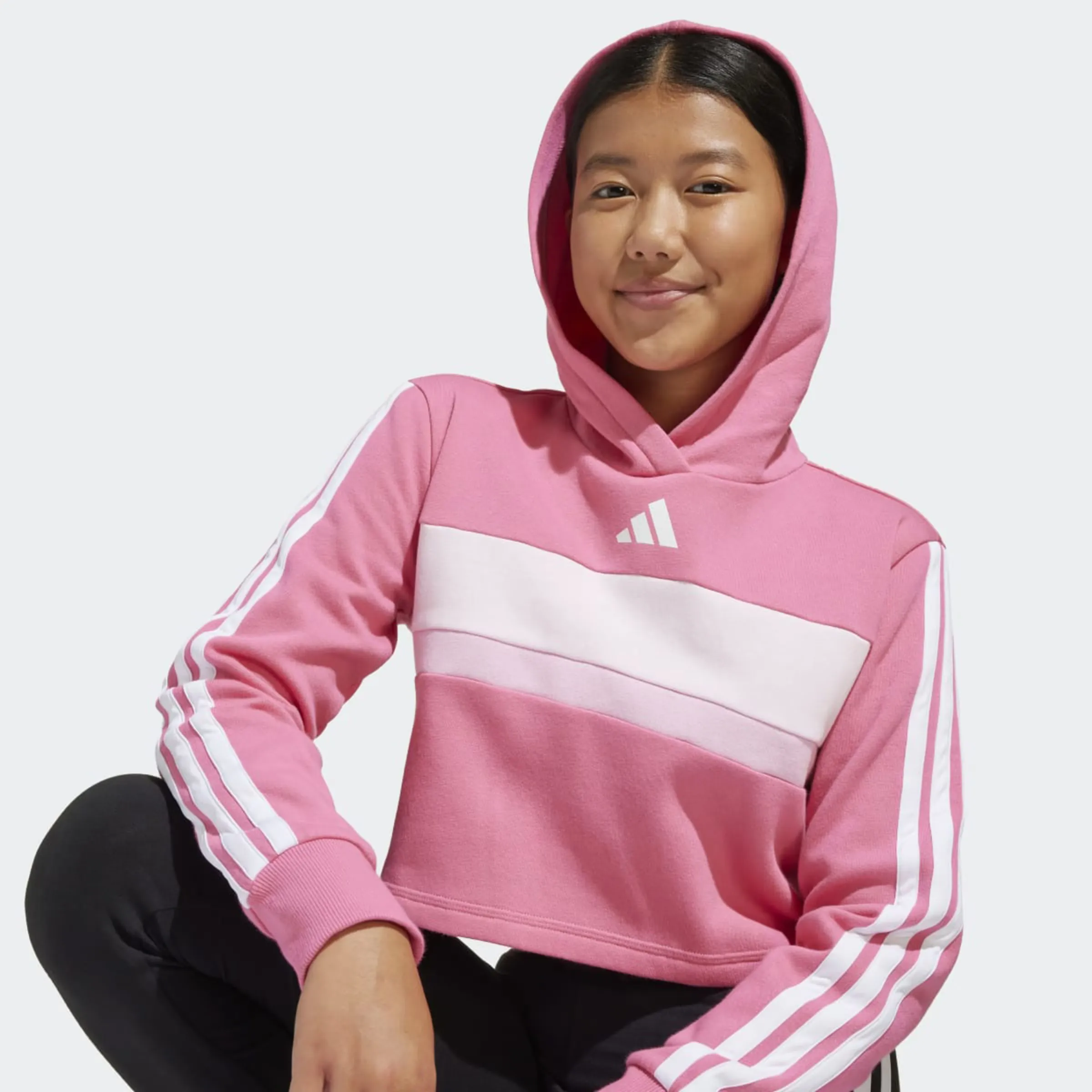 Детский спортивный костюм Essentials Tiberio Fleece 3 полосы adidas, розовый — фото 4