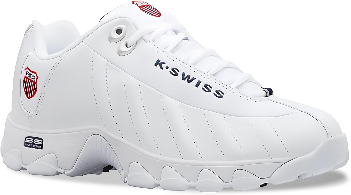 Мужские кроссовки K-Swiss ST329 CMF, широкие теннисные кроссовки для мужчин, прогулочная обувь с кожаным верхом, белый/красный/синий/темно-синий — фото 2