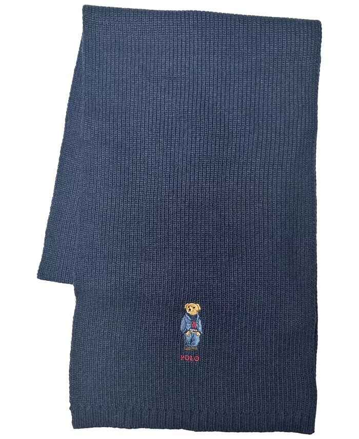 

Мужской однотонный джинсовый шарф с медведем Polo Ralph Lauren, синий