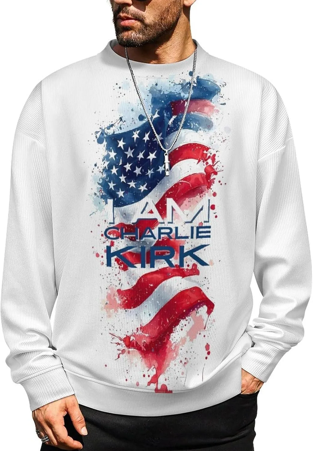 

Свитер Charlie Kirk мужской, свободный крой, длинный рукав CONGIRLBOON