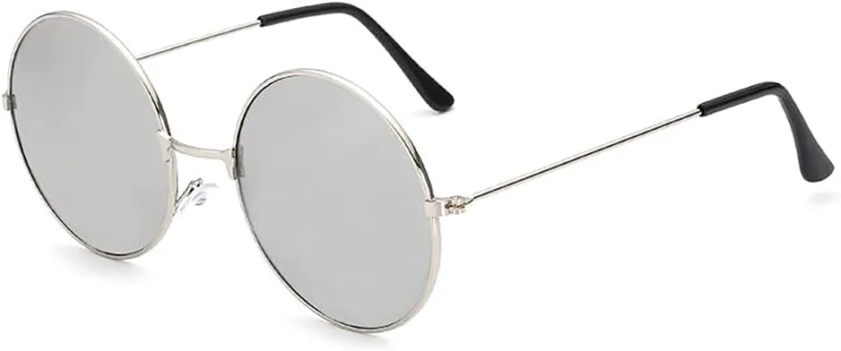 

Солнцезащитные очки NEON NATION в круглой металлической оправе в стиле ретро-хиппи с зеркальными и незеркальными линзами, Silver Frame With Silver Mirror Lens