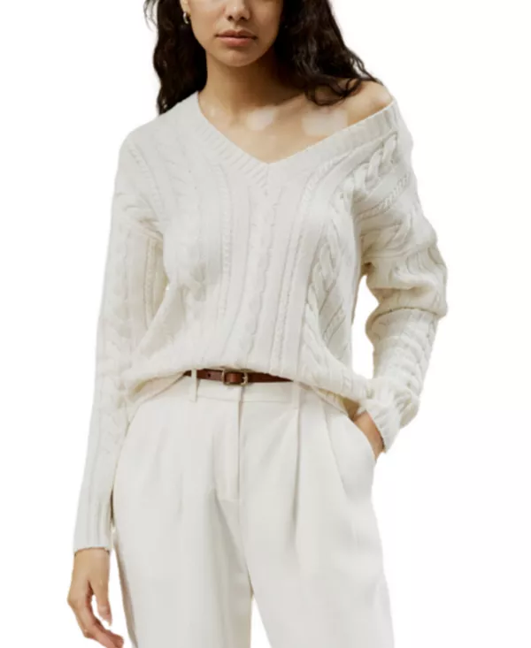 

Свитер крупной вязки из смеси шерсти и кашемира Lilysilk, белый