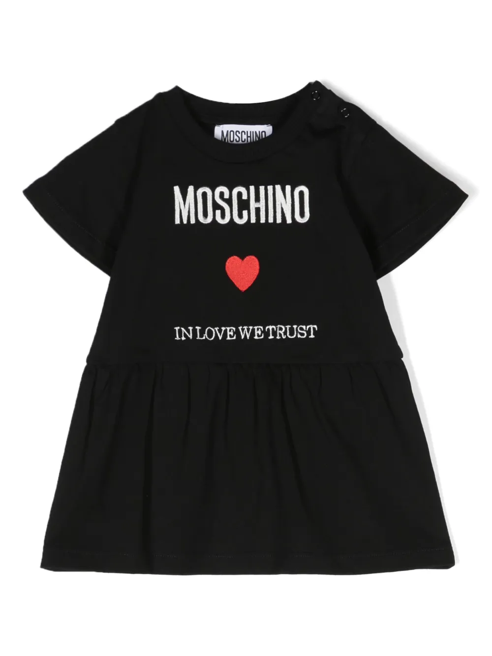 

Расклешенное платье с вышитым логотипом Moschino Kids, черный