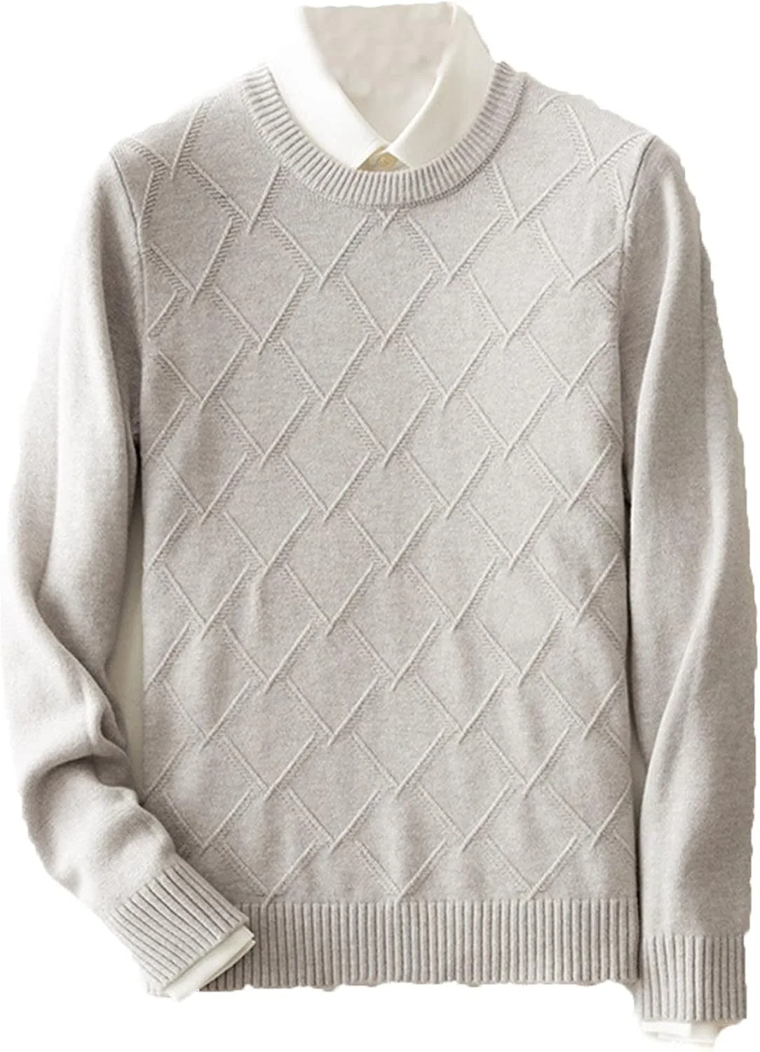 

Мужской свитер с круглым вырезом и ромбовидным жаккардовым узором Kaxiya2021