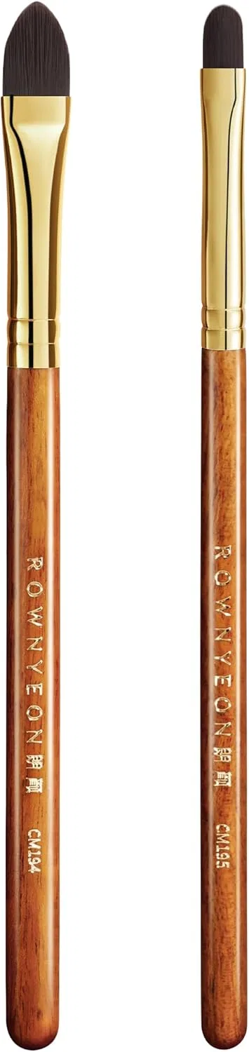 Набор кистей для консилера Desert Oak Series Pro Concealer Duo Rownyeon, 2 шт, широкий и микро-детальный, деревянная ручка